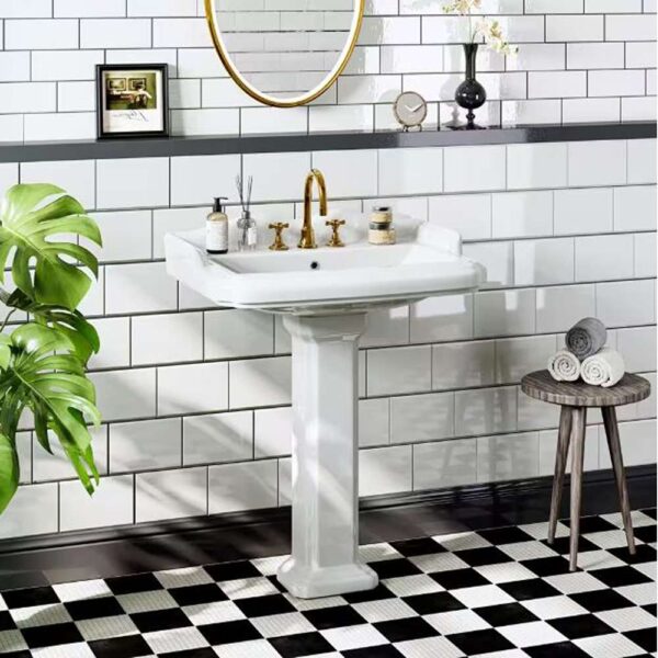 23 in. White Vitreous China Rectangular Pedestal Bathroom Sink With Overflow