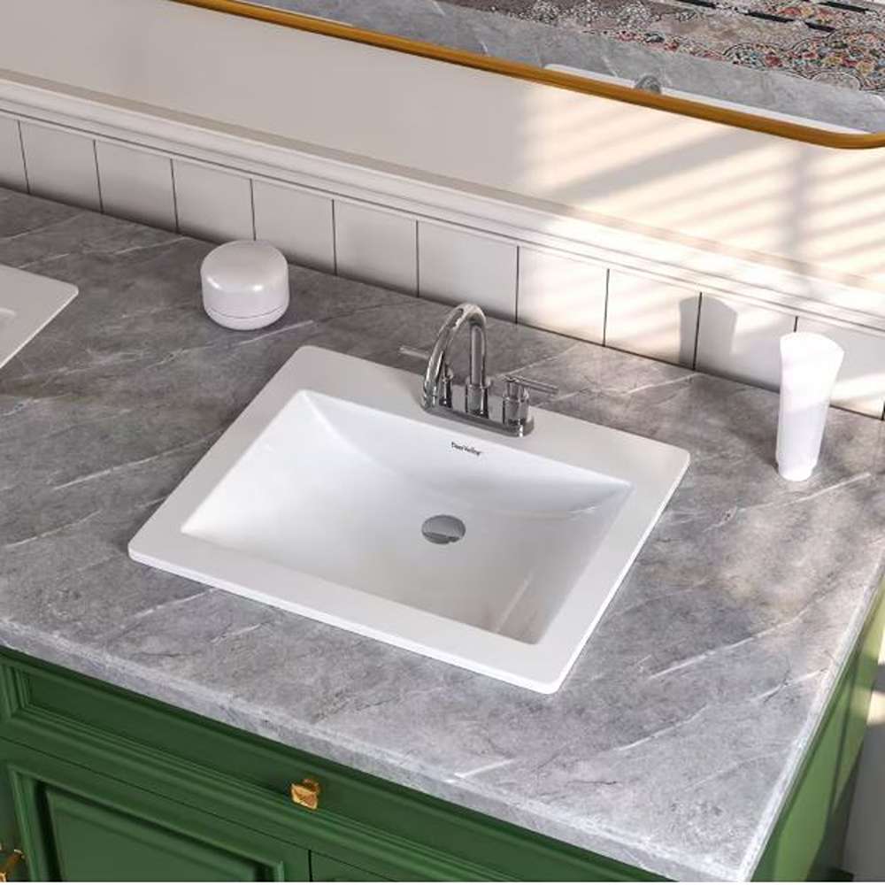 Rectangular 21 in. W Vitreous China Drop-In Sink Bathroom Sink in White with 4 in. Centerset Faucet Holes