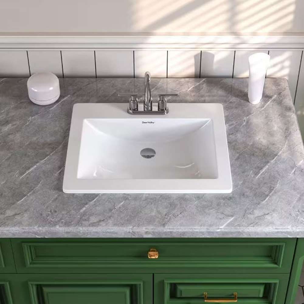 Rectangular 21 in. W Vitreous China Drop-In Sink Bathroom Sink in White with 4 in. Centerset Faucet Holes